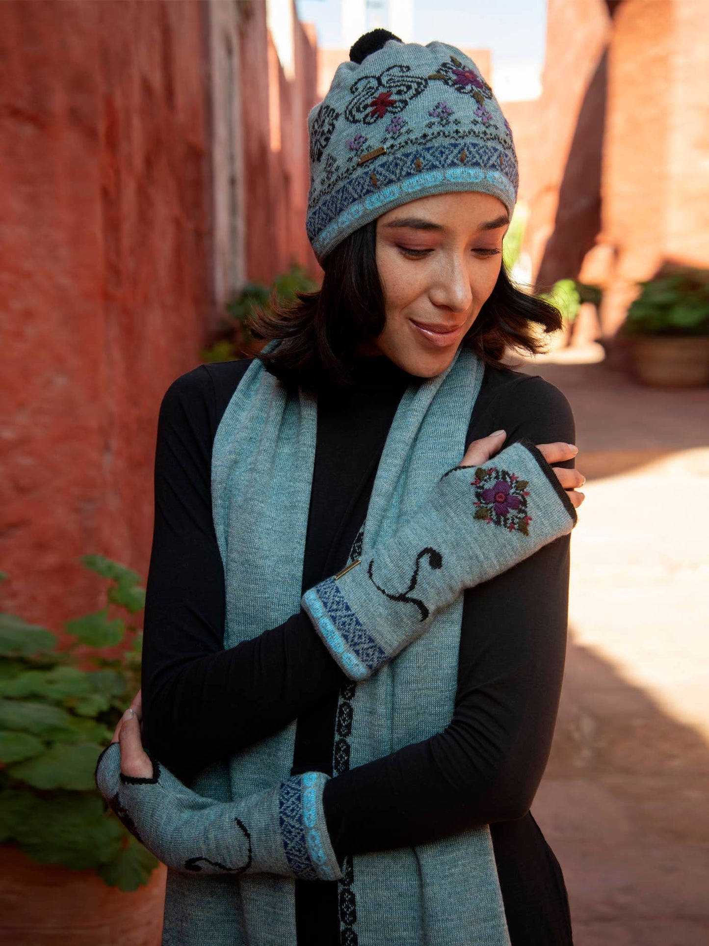 Eva Alpaca Wrist Warmers | Embroidery | Reversible | Fall