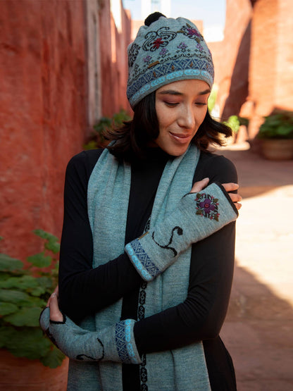 Eva Alpaca Wrist Warmers | Embroidery | Reversible | Fall