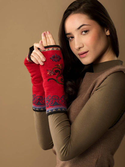Sofia Alpaca Wrist Warmers | Embroidery | Reversible | Fall