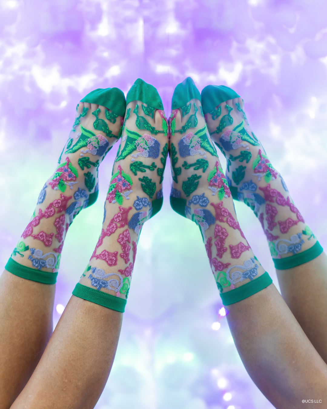 Wicked For Good Floral Sheer Crew Socks