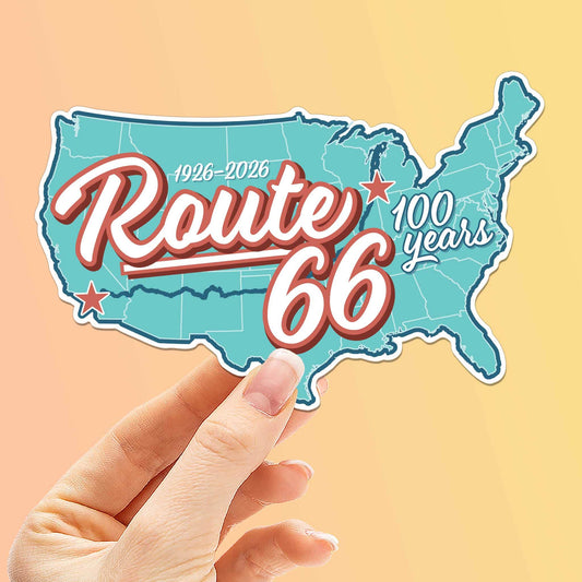 Route 66 Retro Road Map Sticker - 100th Anniversary Decal