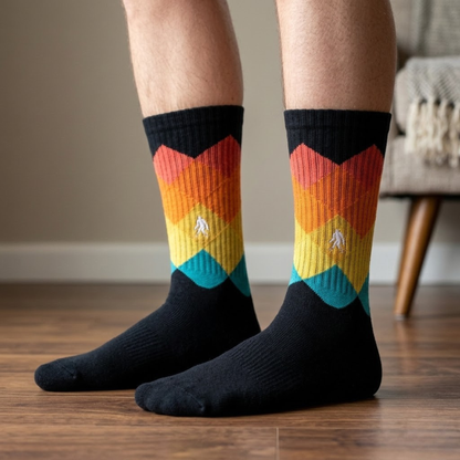 MEN'S ACTIVE RETRO SUNSET  COTTON CREW SOCKS