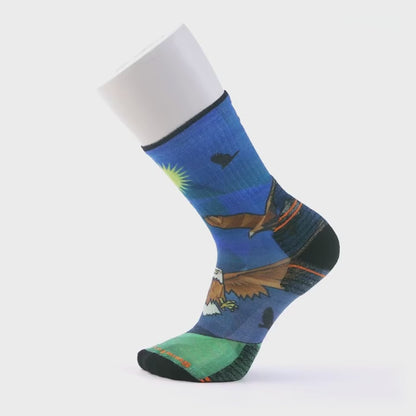 Hike Targeted Cushion Eagle Print Crew Socks